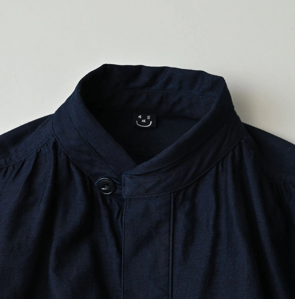 45R Indigo Yoko Sateen Shawl Collar Blouse
