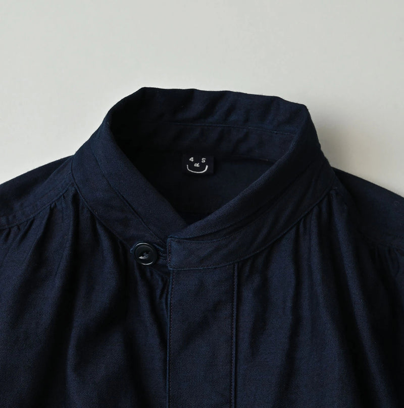 45R Indigo Yoko Sateen Shawl Collar Blouse - Image 13