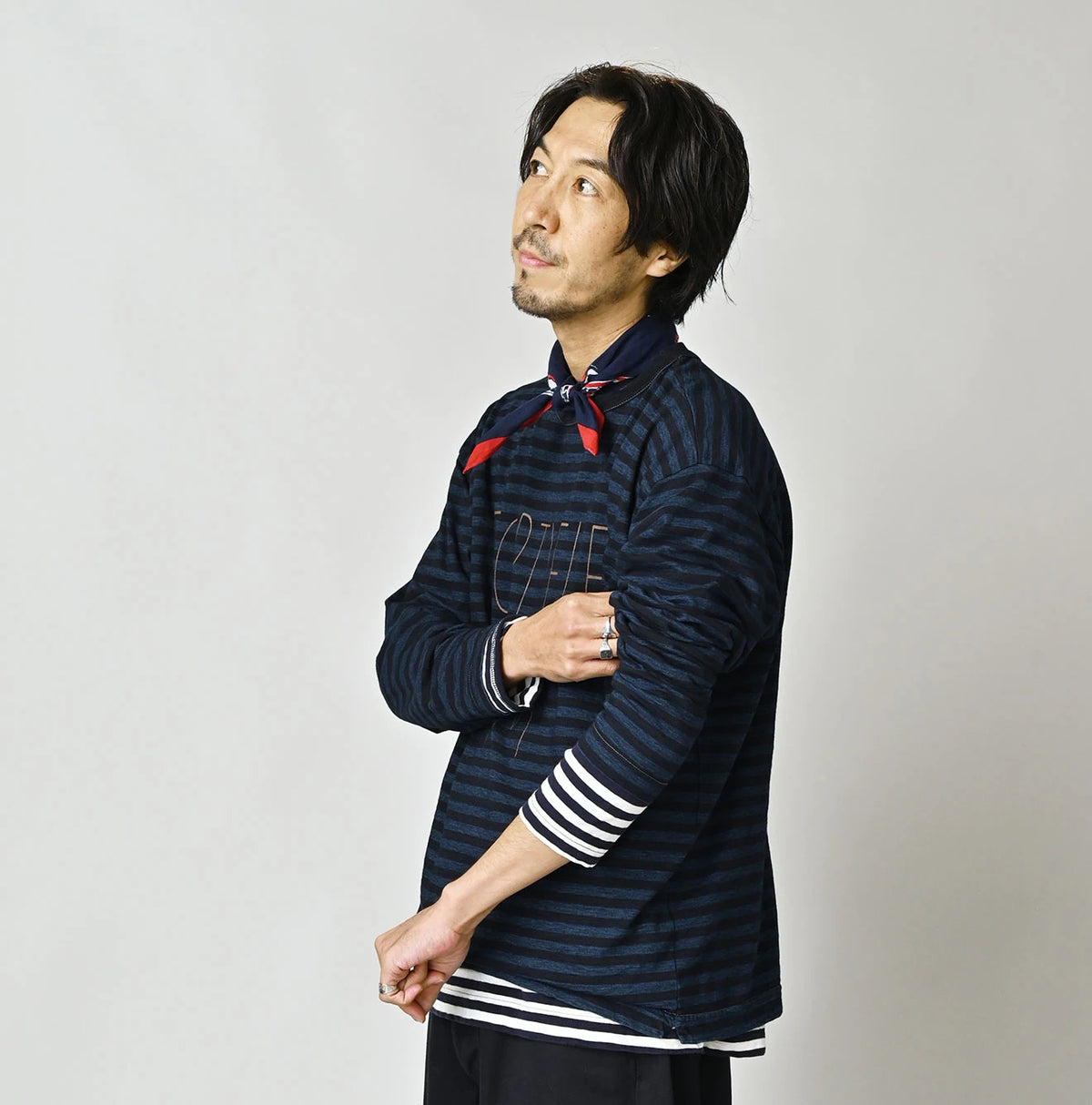 45R Indigo Stripe Umihiko Logo 908 T-shirt