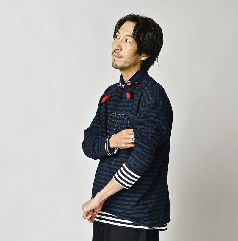 45R Indigo Stripe Umihiko Logo 908 T-shirt - Image 9