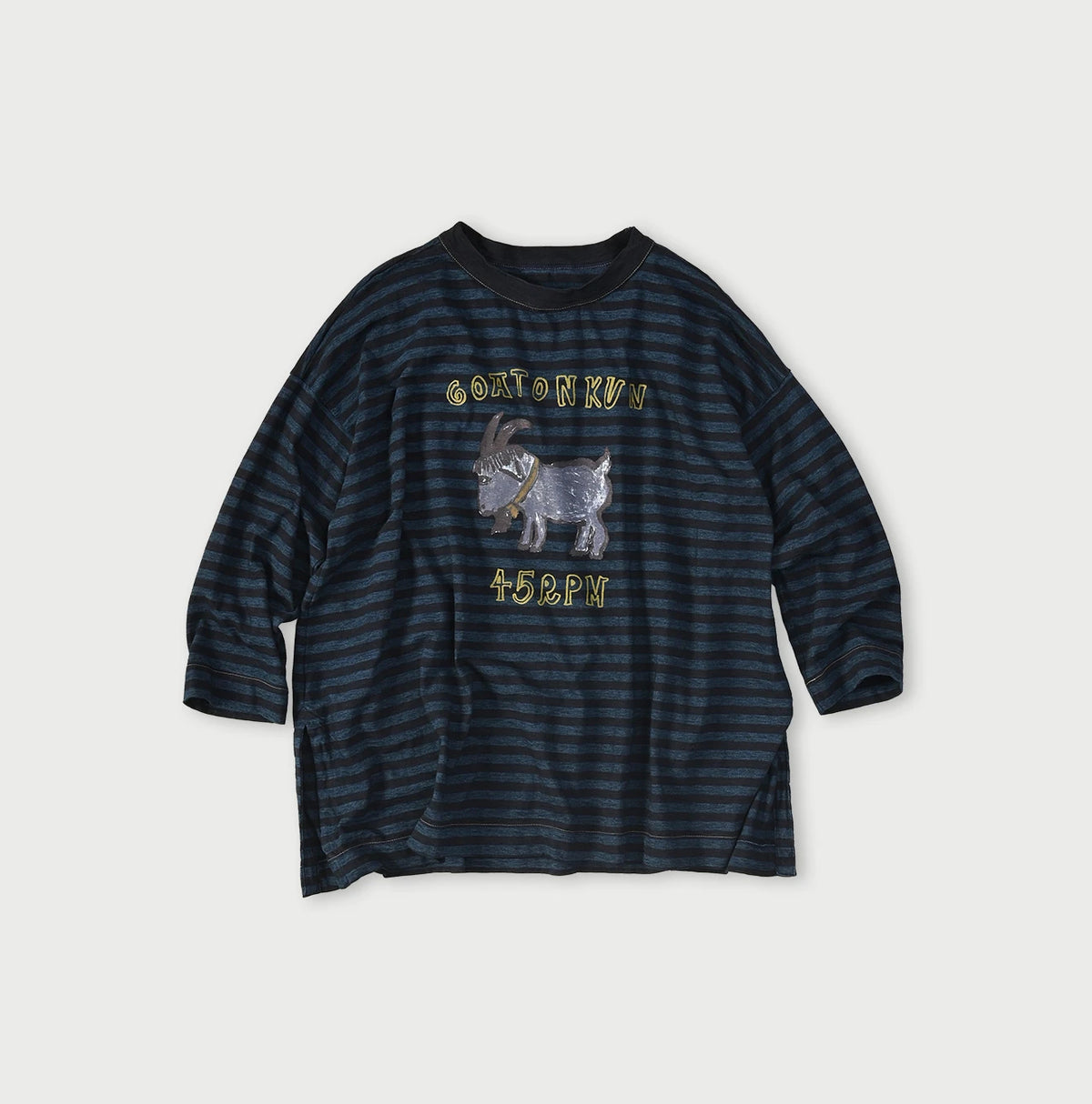 45R Indigo Stripe Big Slit Hiko Betouch Goaton T-shirt - Image 1