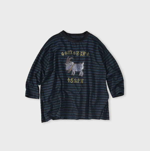 45R Indigo Stripe Big Slit Hiko Betouch Goaton T-shirt