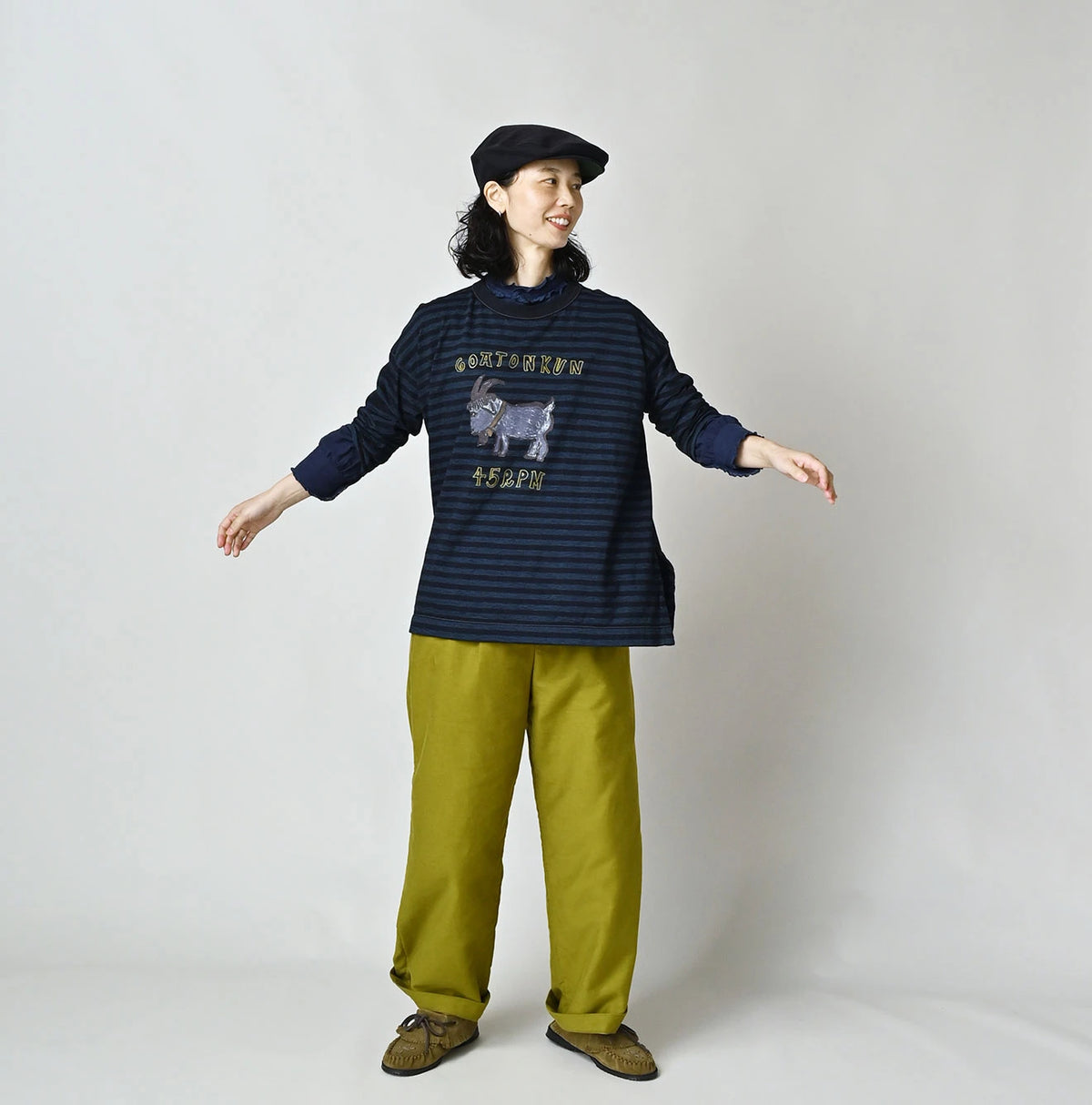 45R Indigo Stripe Big Slit Hiko Betouch Goaton T-shirt - Image 2