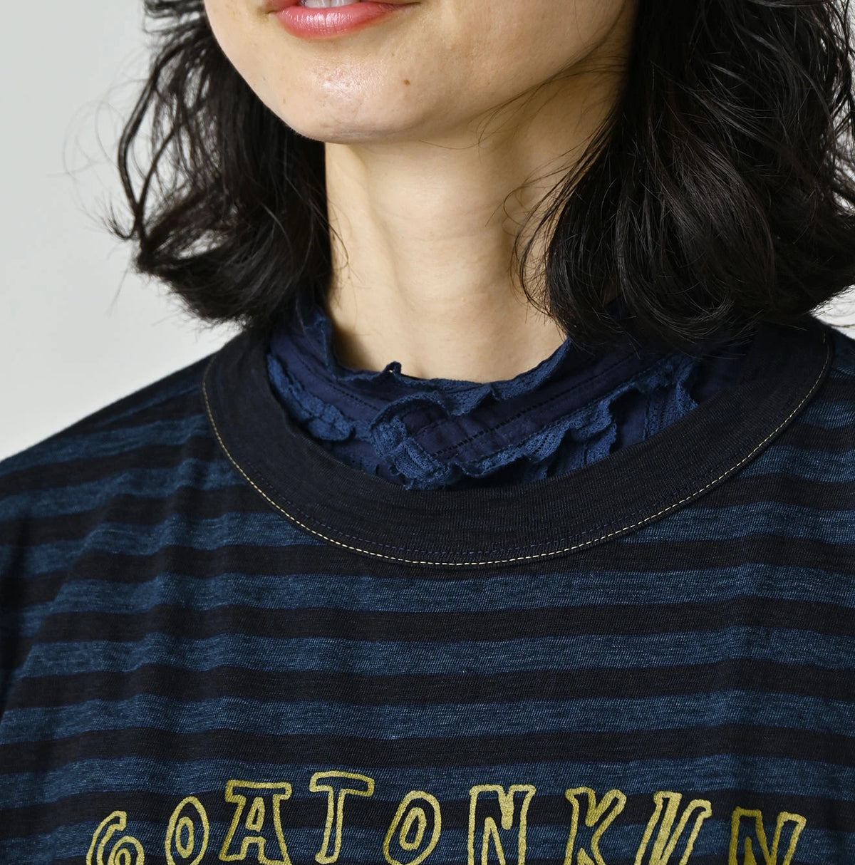 45R Indigo Stripe Big Slit Hiko Betouch Goaton T-shirt