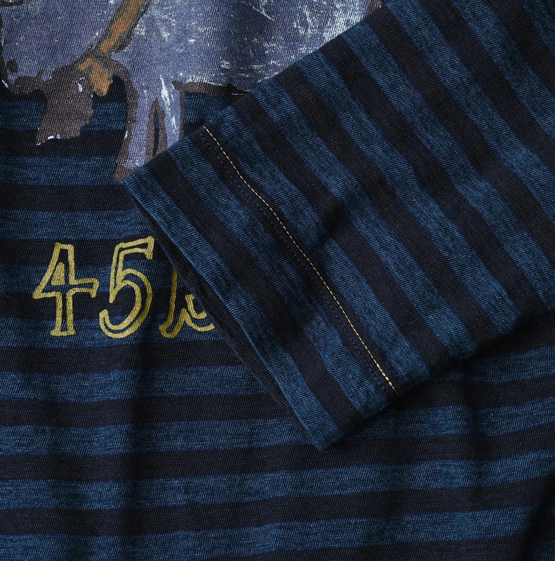 45R Indigo Stripe Big Slit Hiko Betouch Goaton T-shirt - Image 14
