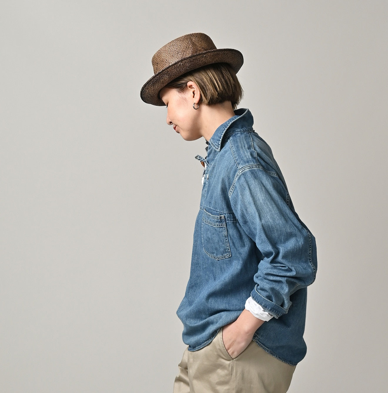 45R 45 Petit Denim Duffer Shirt Distressed