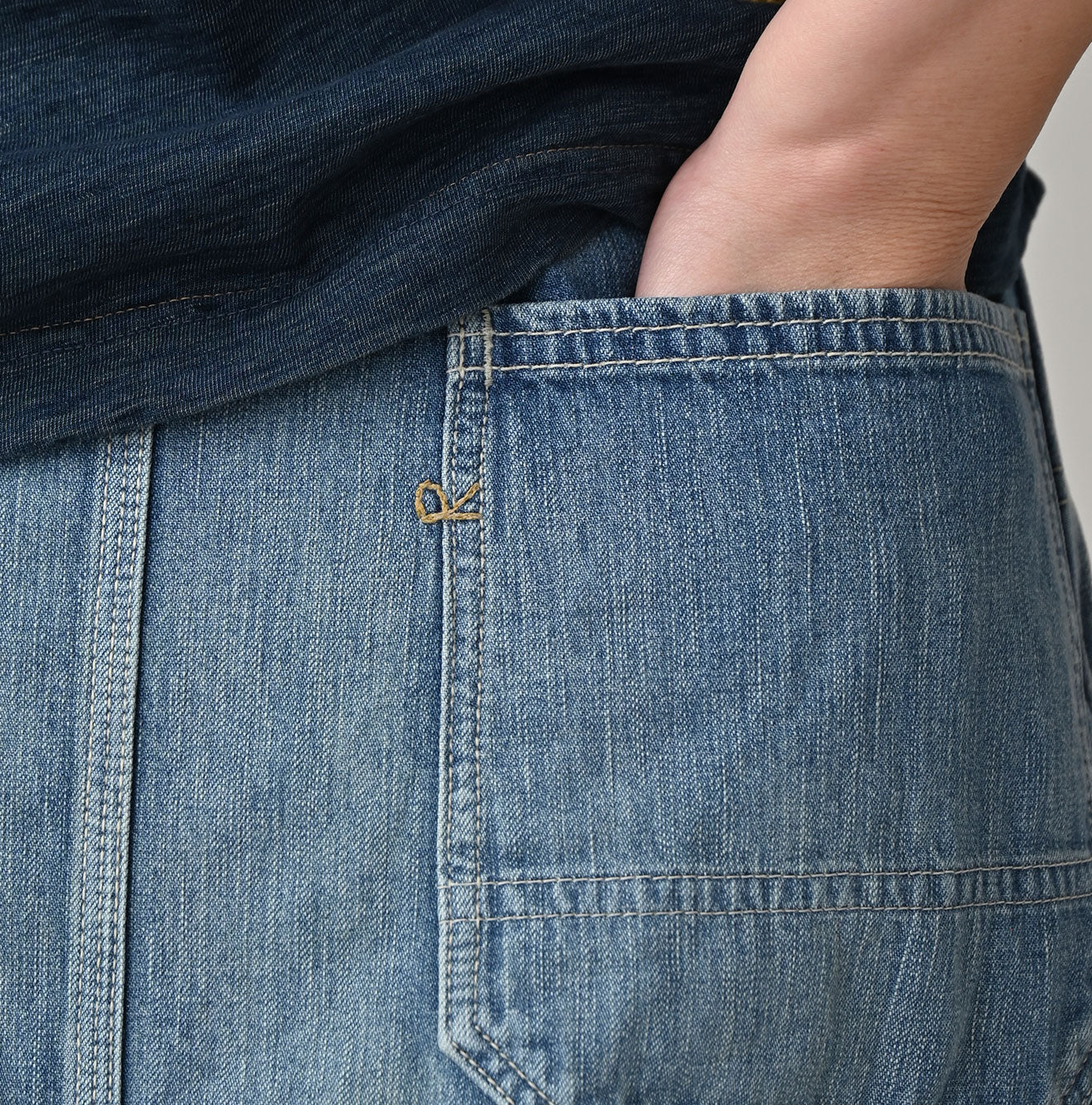 45R Mugihiko Denim Painter Skirt Tan