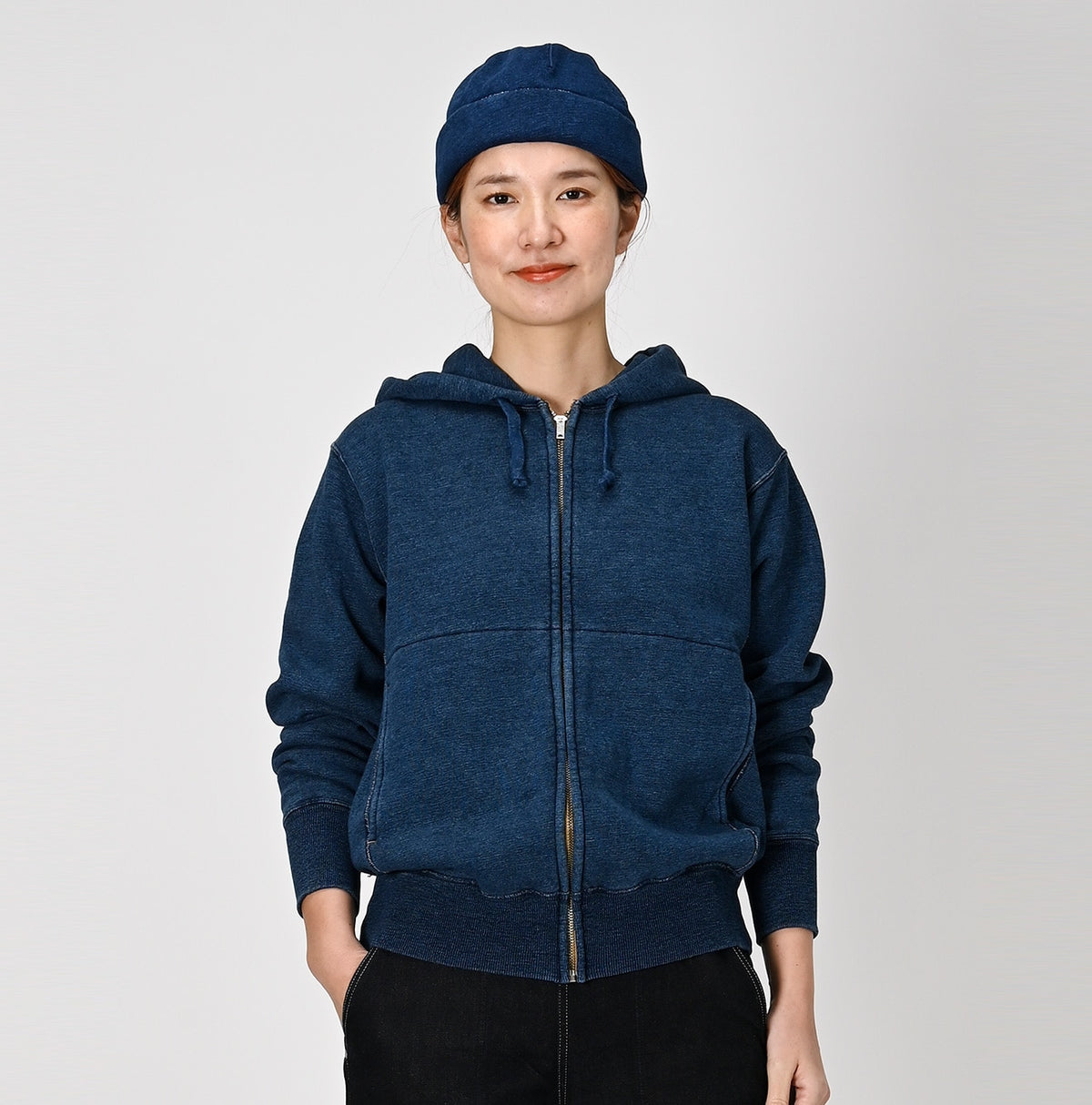 45R Indigo Cotton Fleece 908 Zip Hoodie (Size 1)