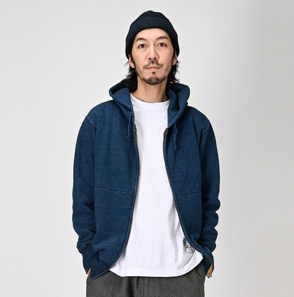 45R Indigo Cotton Fleece 908 Zip Hoodie (Size 1)