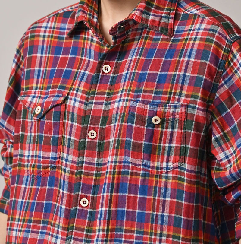 45R Gauze Doublecloth 908 Plaid Pocket Shirt