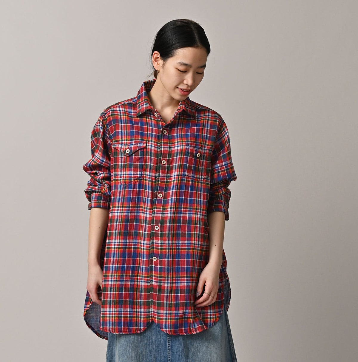 45R Gauze Doublecloth 908 Plaid Pocket Shirt