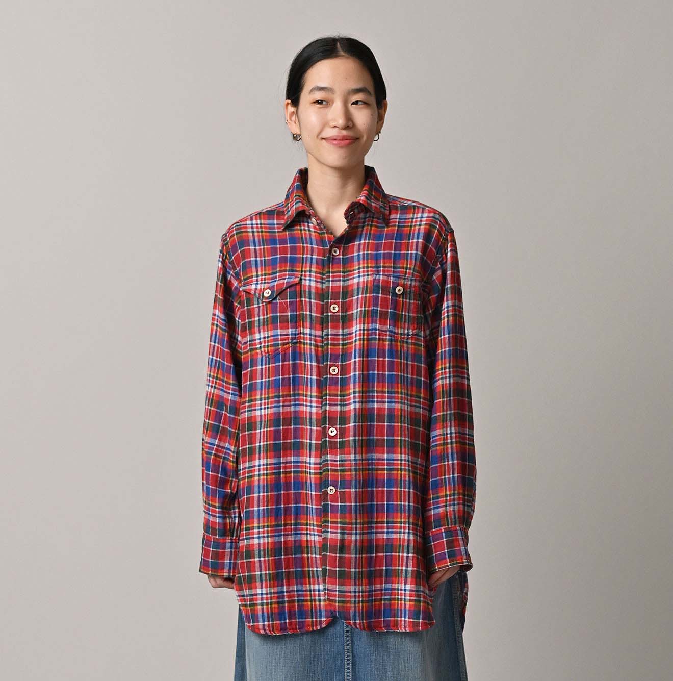 45R Gauze Doublecloth 908 Plaid Pocket Shirt