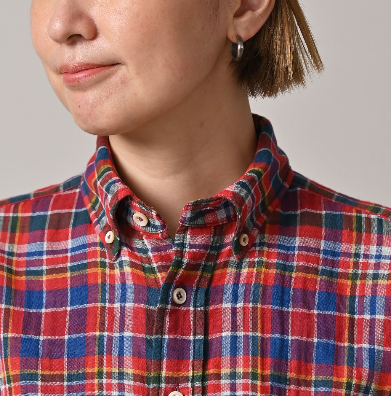 45R Gauze Doublecloth 908 Plaid Loafer Shirt