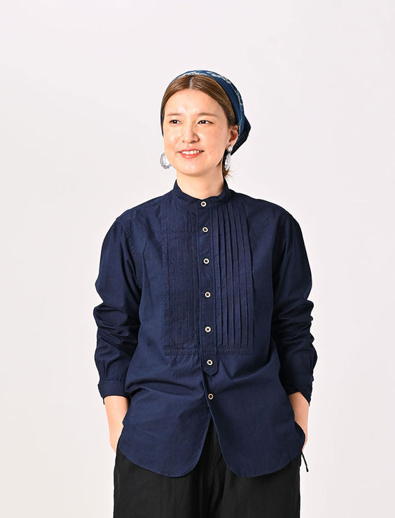 Indigo Batistie 908 Pintuck Stand Collar Shirt