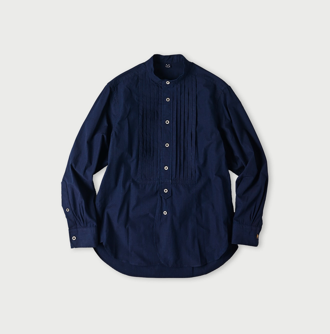 45R Indigo Batistie 908 Pintuck Stand Collar Shirt