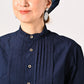 45R Indigo Batistie 908 Pintuck Stand Collar Shirt