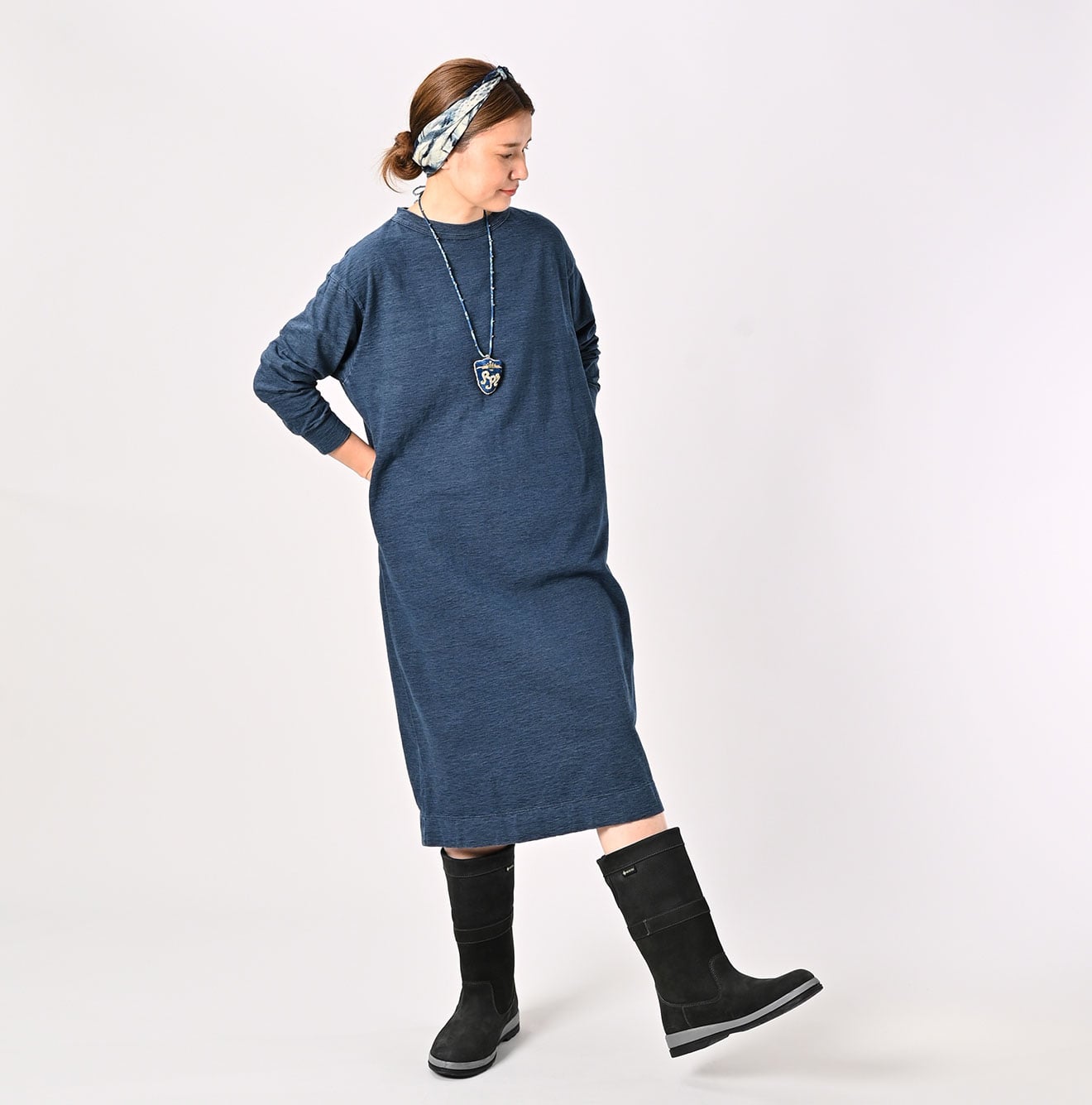 45R Indigo 45 Star 908 Long Sleeve Dress