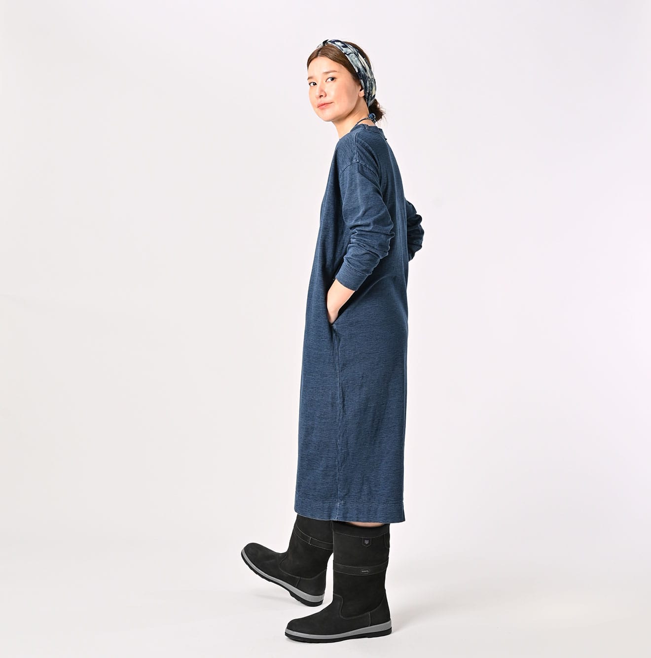 45R Indigo 45 Star 908 Long Sleeve Dress