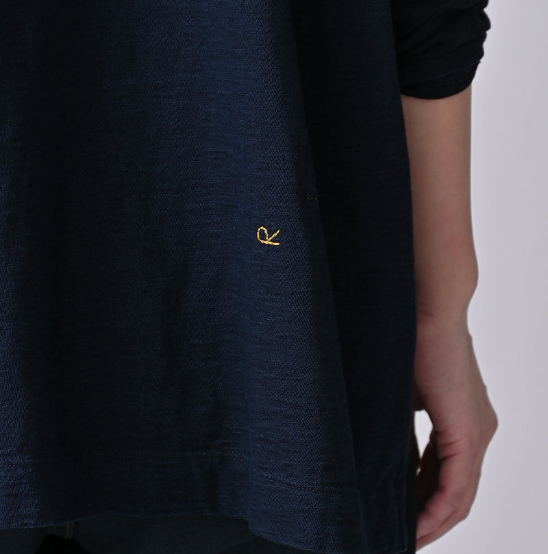 45R Indigo Yock Neck Big Slit T-shirt