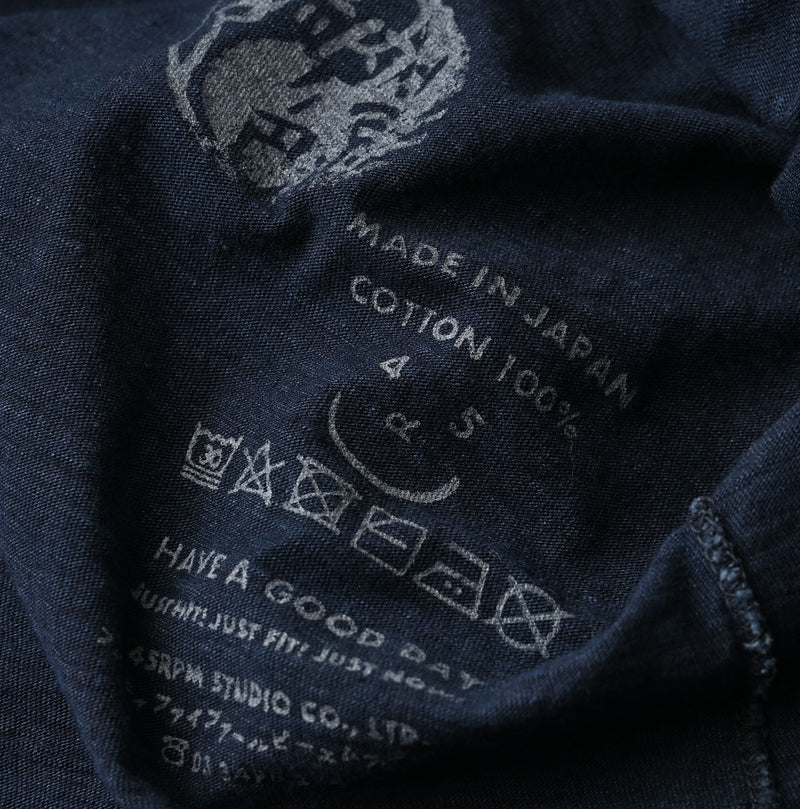 45R Indigo Yock Neck Big Slit T-shirt