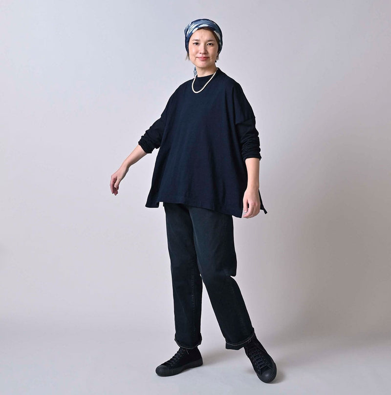 45R Indigo Yock Neck Big Slit T-shirt