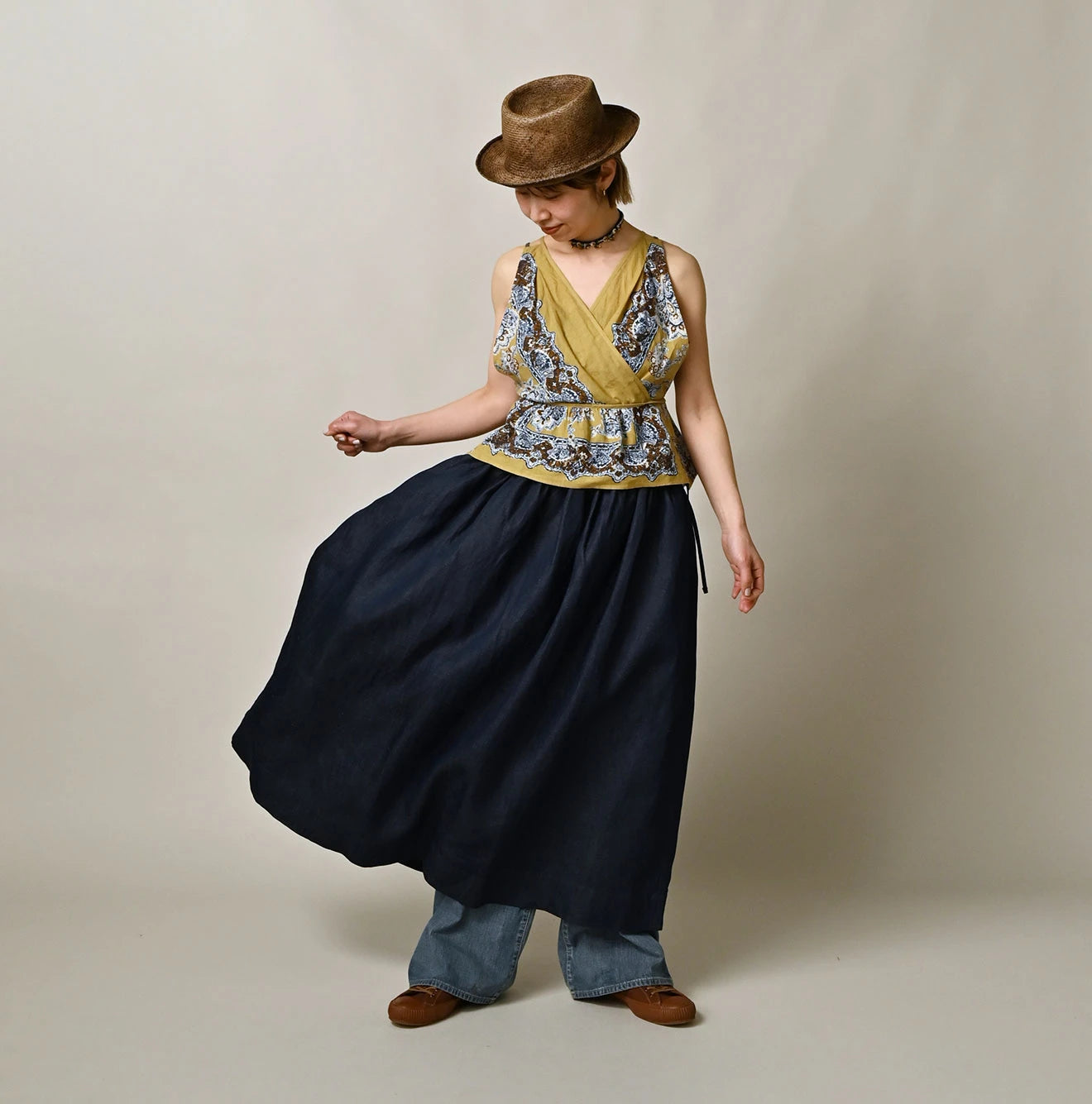 45R ONEONE Treasure Indigo Easy Gathered Skirt - Image 3