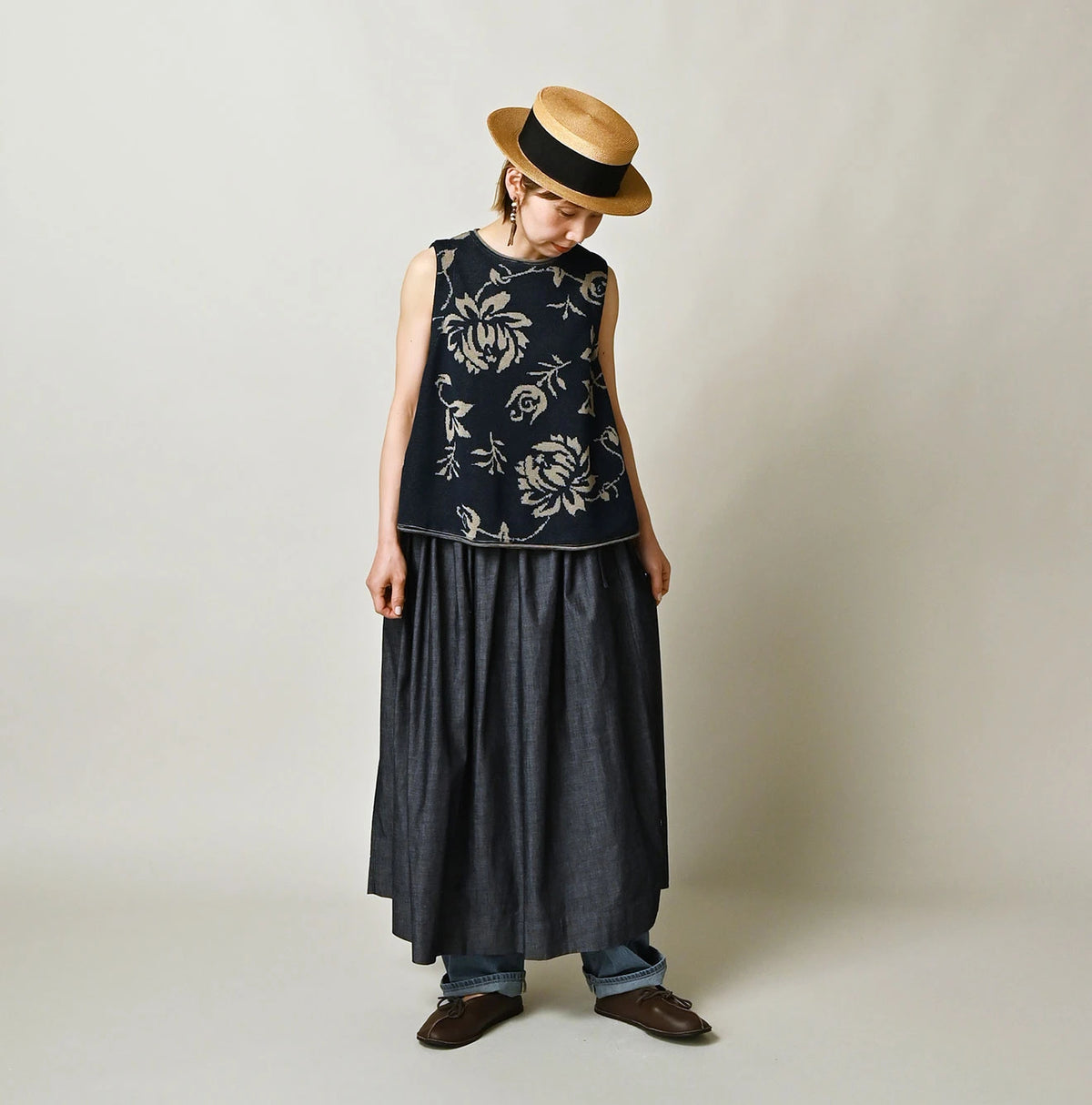45R ONEONE Indigo Easy Gathered Skirt