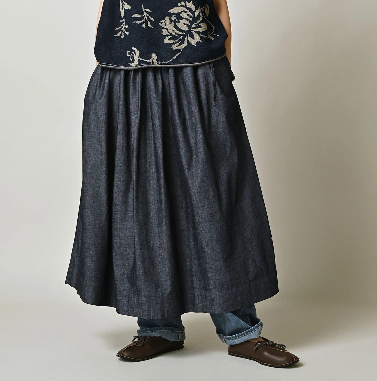 45R ONEONE Indigo Easy Gathered Skirt - Image 3