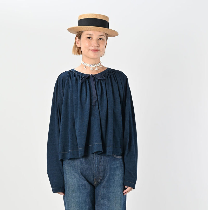45R Indigo Supima Gathered Blouse - Image 3