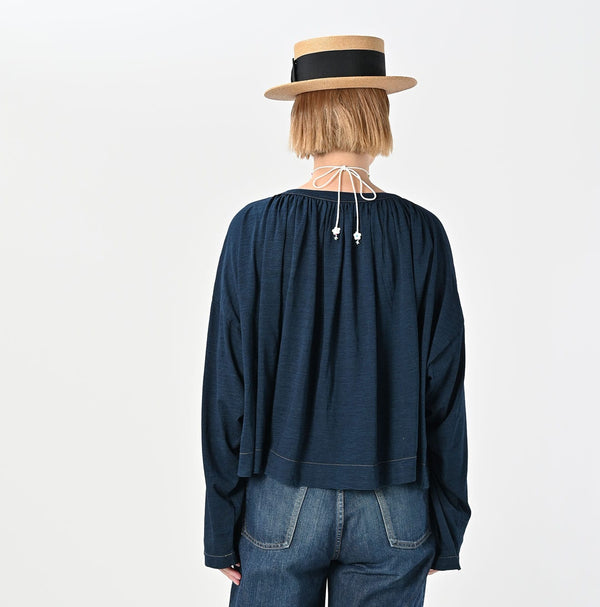 45R Indigo Supima Gathered Blouse