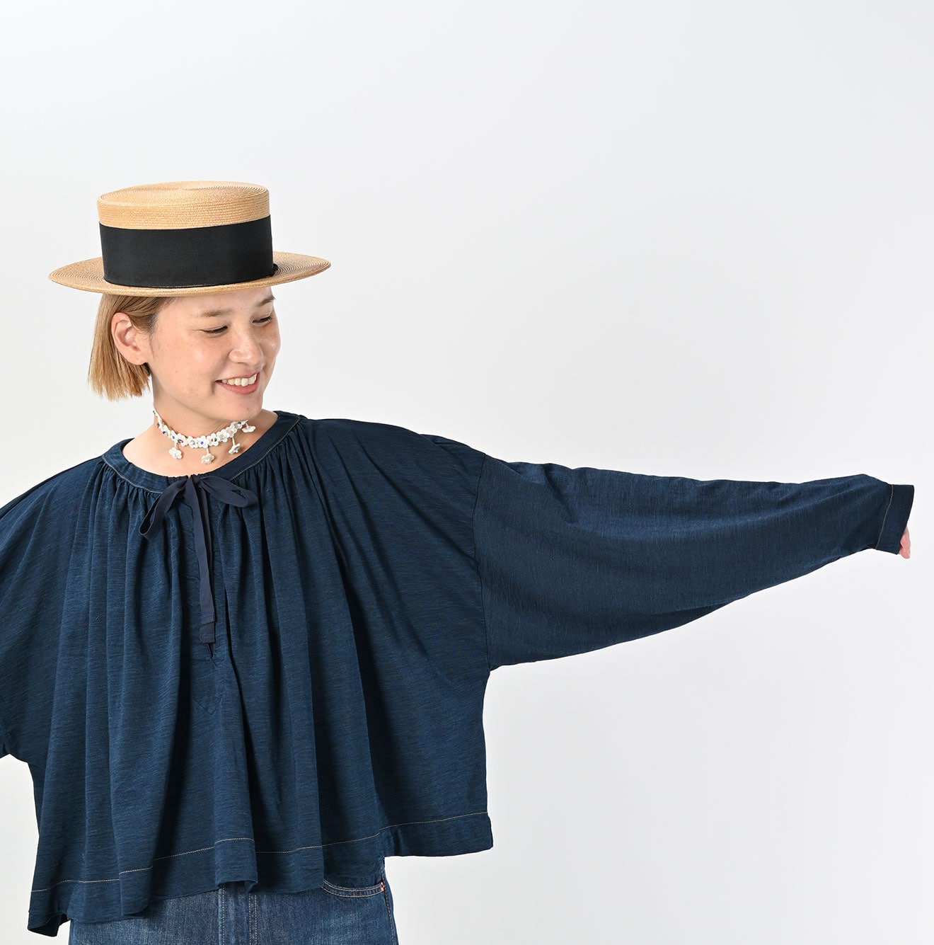 45R Indigo Supima Gathered Blouse - Image 7