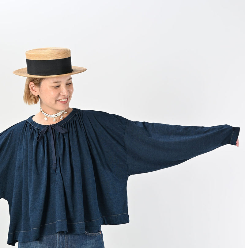 45R Indigo Supima Gathered Blouse - Image 7