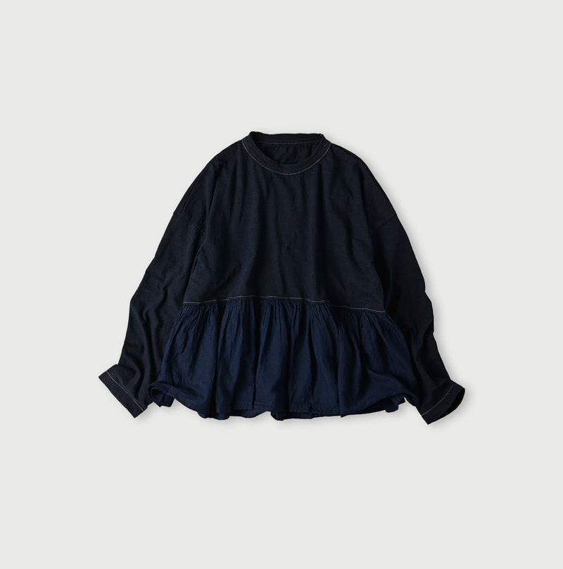 45R Indigo Tenjiku Gathered Blouse