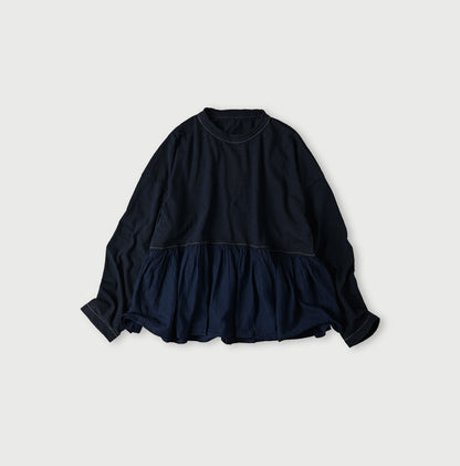 45R Indigo Tenjiku Gathered Blouse