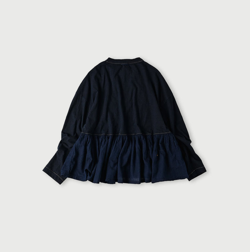 45R Indigo Tenjiku Gathered Blouse