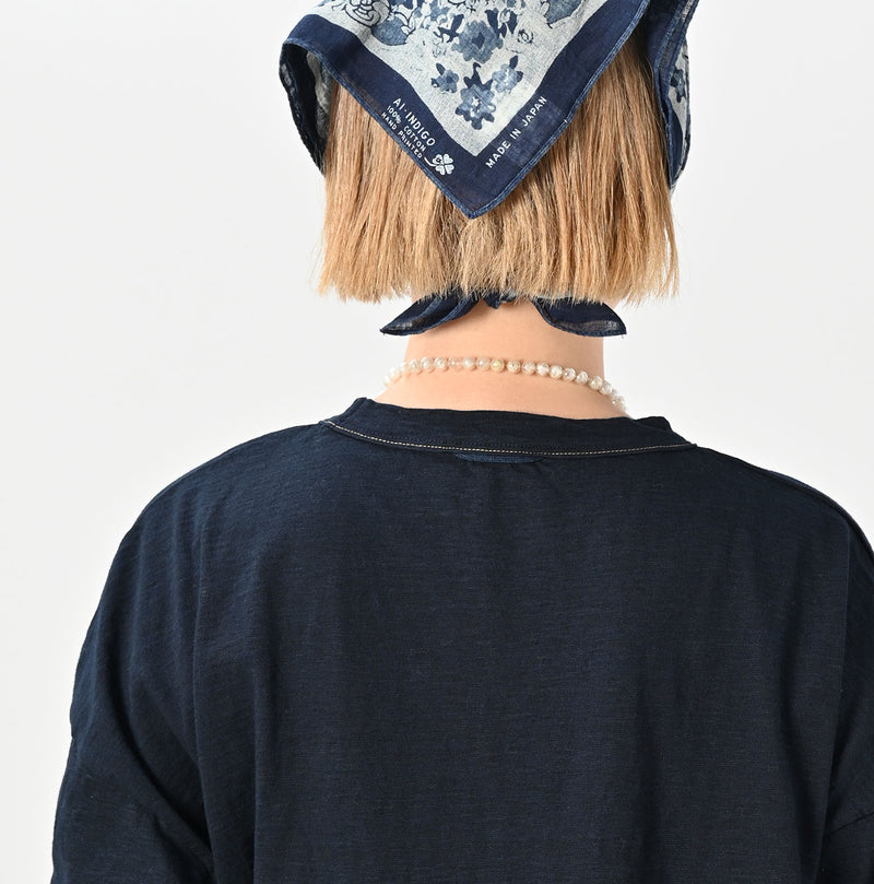 45R Indigo Tenjiku Gathered Blouse