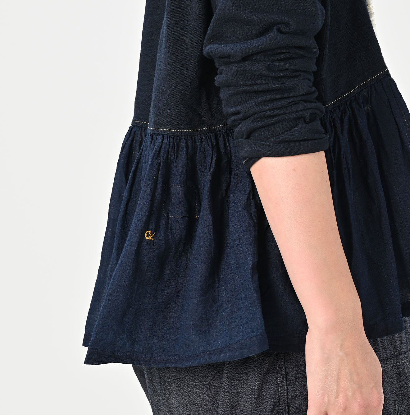 45R Indigo Tenjiku Gathered Blouse