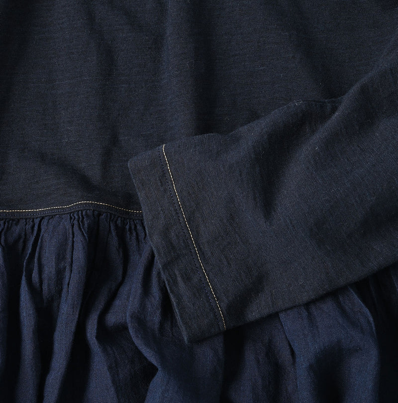 45R Indigo Tenjiku Gathered Blouse