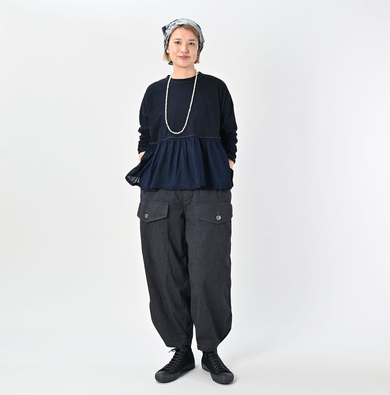 45R Indigo Tenjiku Gathered Blouse