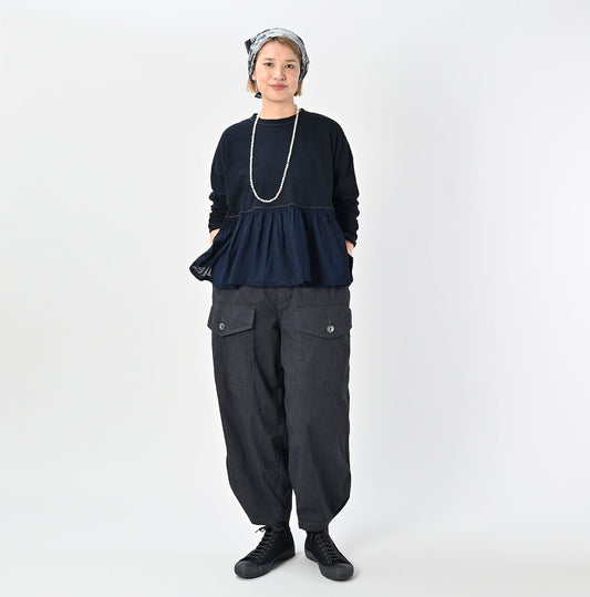 45R Indigo Tenjiku Gathered Blouse