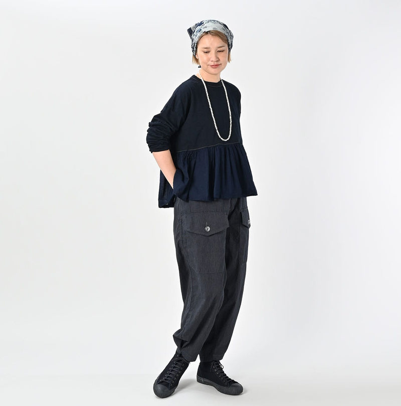 45R Indigo Tenjiku Gathered Blouse
