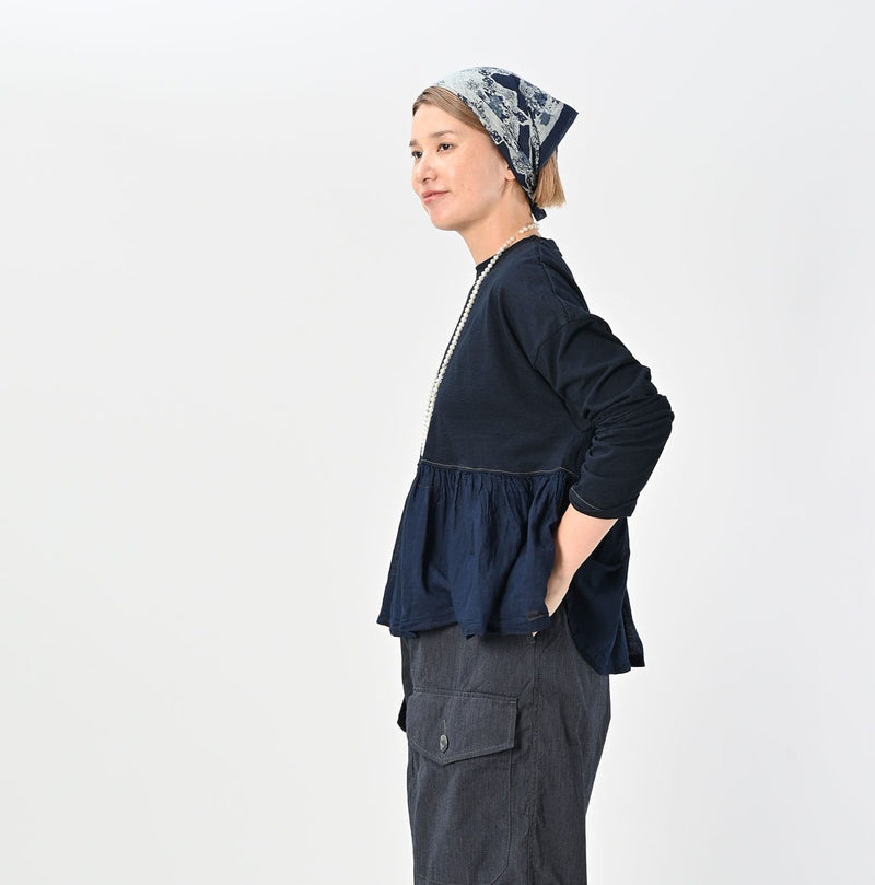 45R Indigo Tenjiku Gathered Blouse