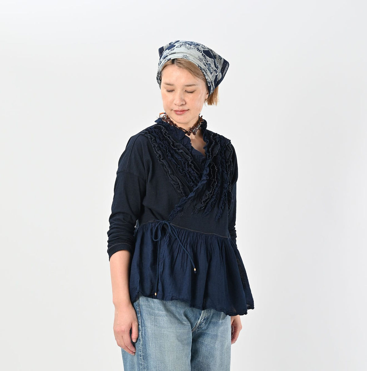 45R Indigo Tenjiku Gathered Cachecoeur