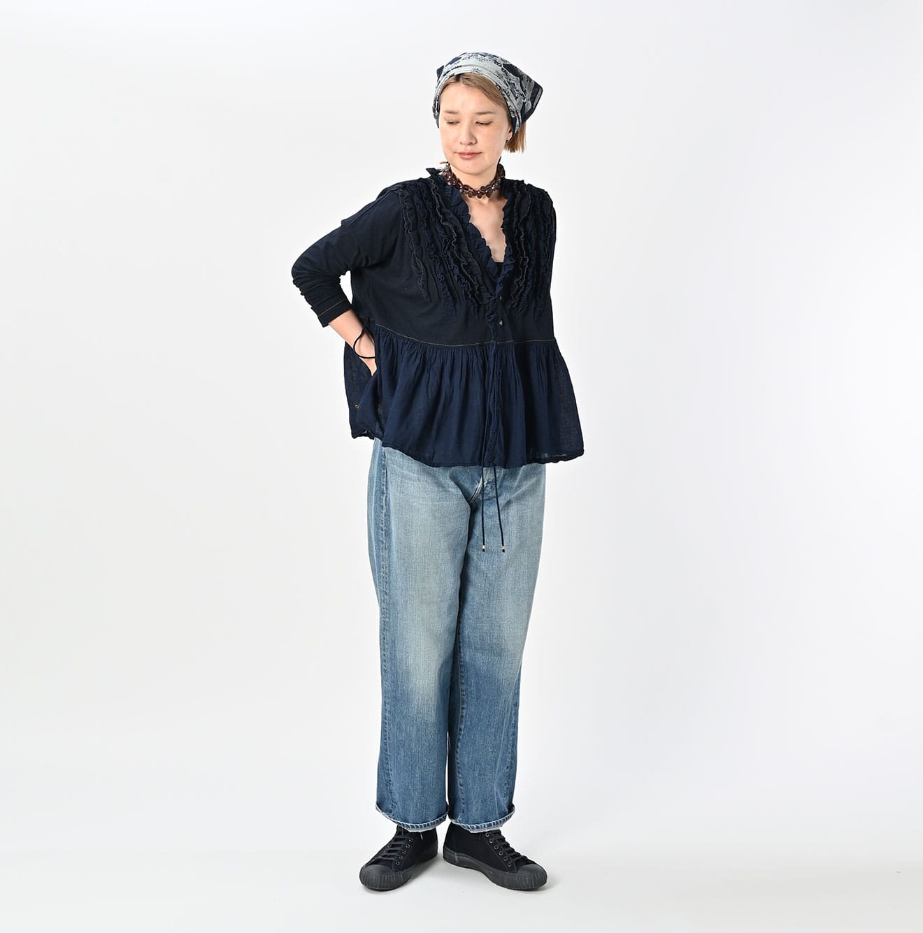 te+.(テト) tenjiku WOMEN dark navy Indigo Tenjiku Gathered Cachecoeur | 45R Official Online