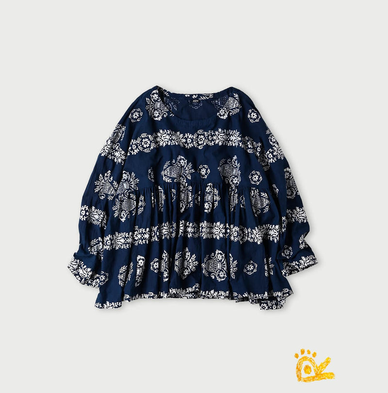 45R ONEONE Ai Indigo Khadi Gathered Blouse