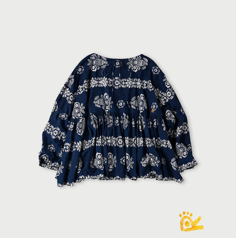 45R ONEONE Ai Indigo Khadi Gathered Blouse