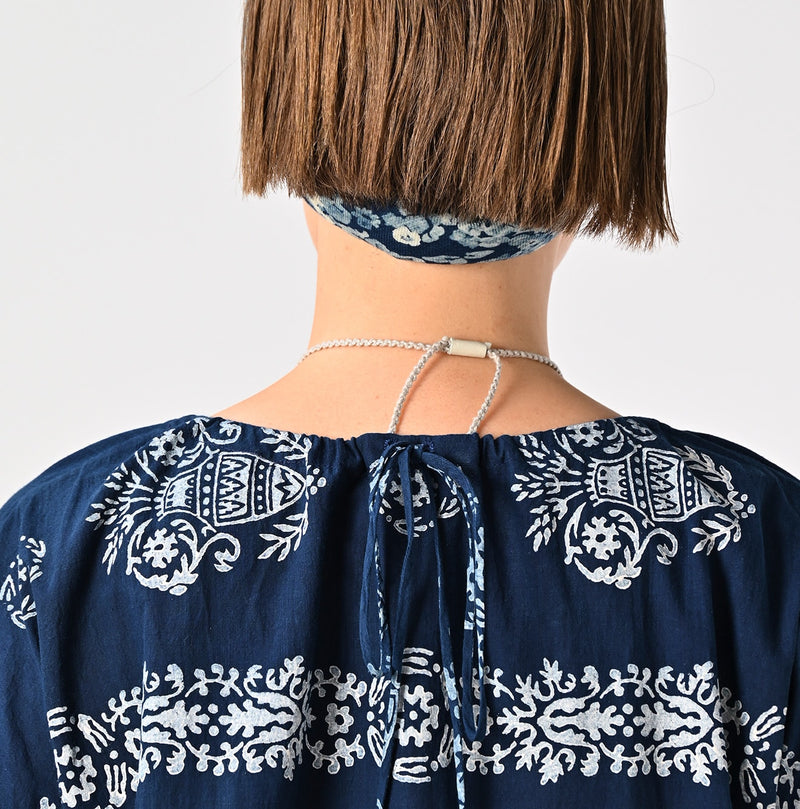 45R ONEONE Ai Indigo Khadi Gathered Blouse