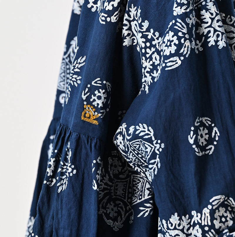 45R ONEONE Ai Indigo Khadi Gathered Blouse
