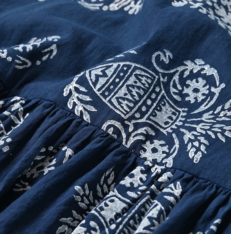 45R ONEONE Ai Indigo Khadi Gathered Blouse