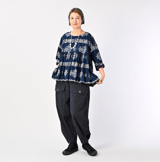 45R ONEONE Ai Indigo Khadi Gathered Blouse